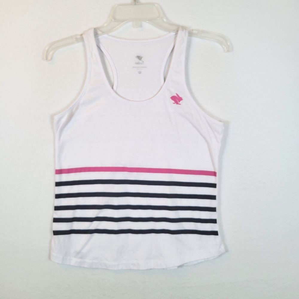 Rabbit Womens Striped Racerback Running Tank Top Logo Size XS White Sports